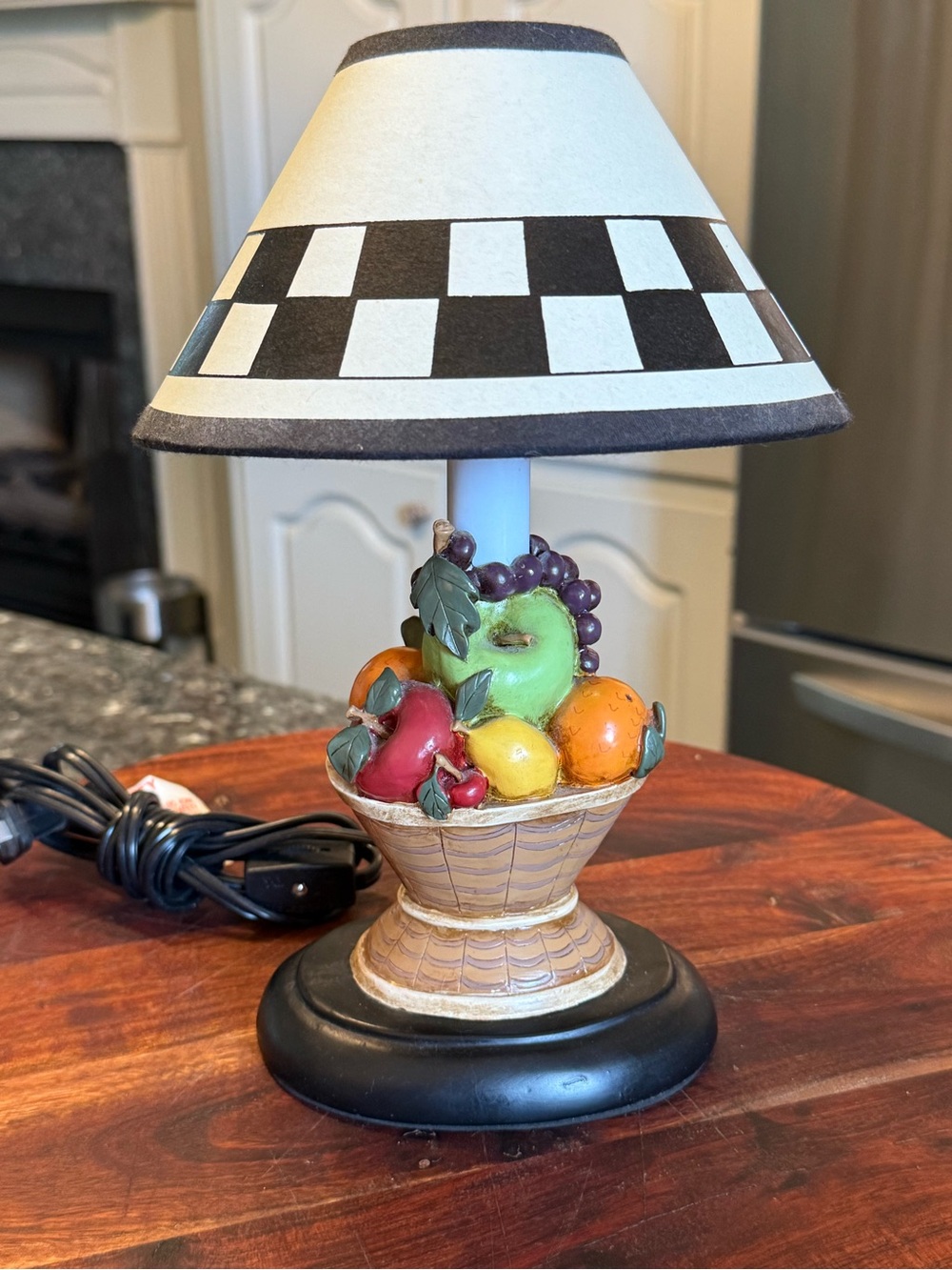 Warren Kimble table lamp Fruit Black White Checkered Shade Mini